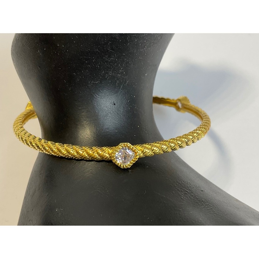 Judith Ripka Gold tone 925 Sterling Silver CZ Twisted Rope Bangle Bracelet Avg
